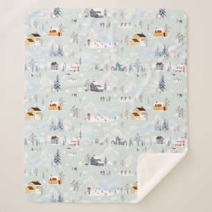 Cozy Winter Wonderland Ice Skating Village Pattern Sherpa Blanket