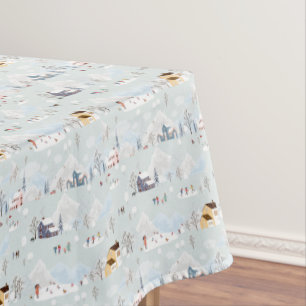Cozy Winter Wonderland Ice Skating Village Pattern Tablecloth