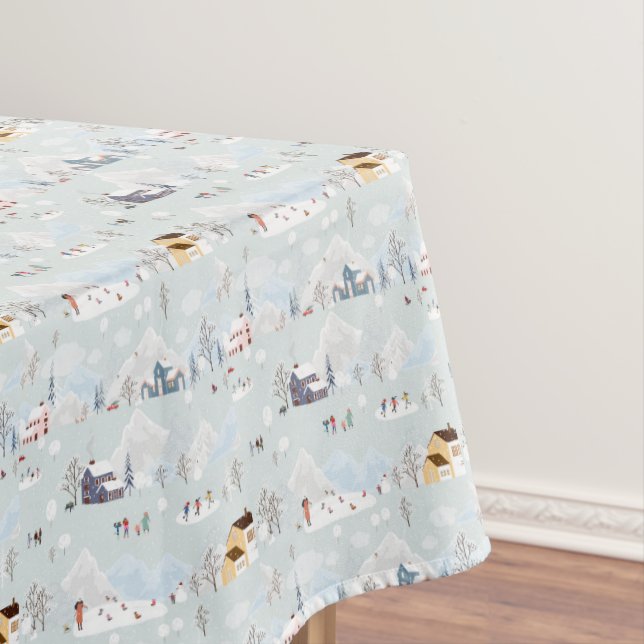 Cozy Winter Wonderland Ice Skating Village Pattern Tablecloth (In Situ)