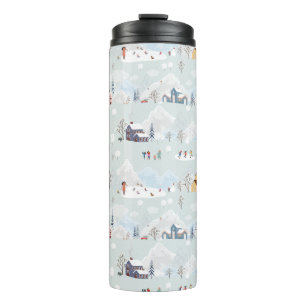 Cozy Winter Wonderland Ice Skating Village Pattern Thermal Tumbler