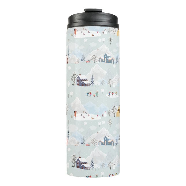Cozy Winter Wonderland Ice Skating Village Pattern Thermal Tumbler (Front)