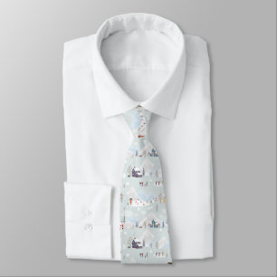 Cozy Winter Wonderland Ice Skating Village Pattern Tie