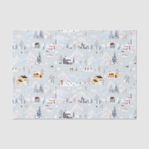 Cozy Winter Wonderland Ice Skating Village Pattern Tissue Paper