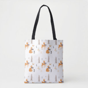 Cozy Winter Woodland Animals Folk Art Christmas Tote Bag