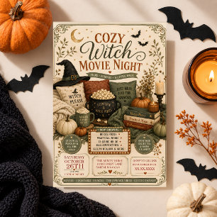 Cozy Witch Halloween Witchy Fall Movie Party Invitation
