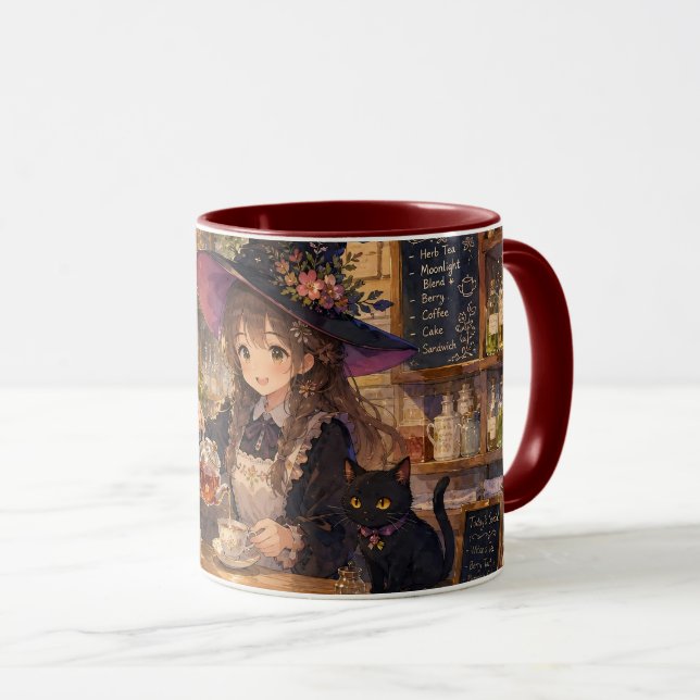 Cozy Witch Tea Time Cat Accent Mug (Front Right)