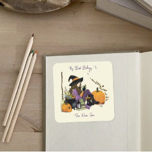 Cozy Witch Vibes Halloween Pumpkins Purple Square Sticker