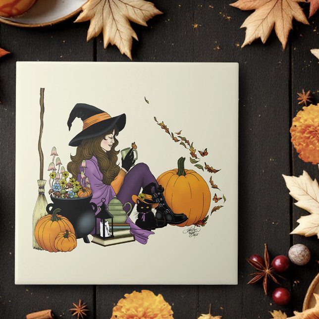 Cozy Witch Vibes Halloween Pumpkins Purple Tile (Creator Uploaded)