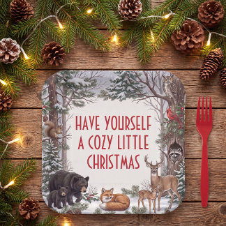 Cozy Woodland Animals Christmas  Paper Plate