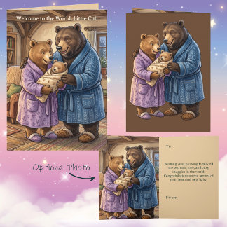 Cozy Woodland Bear Family New Baby Greeting Card