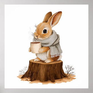Cozy Woodland Bunny Poster | Cute Rabbit with Warm
