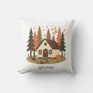 Cozy Woodland Cabin Autumn and Winter Custom Produ Throw Pillow
