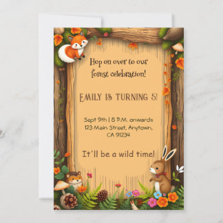 Cozy Woodland Critters Forest Birthday Invitation