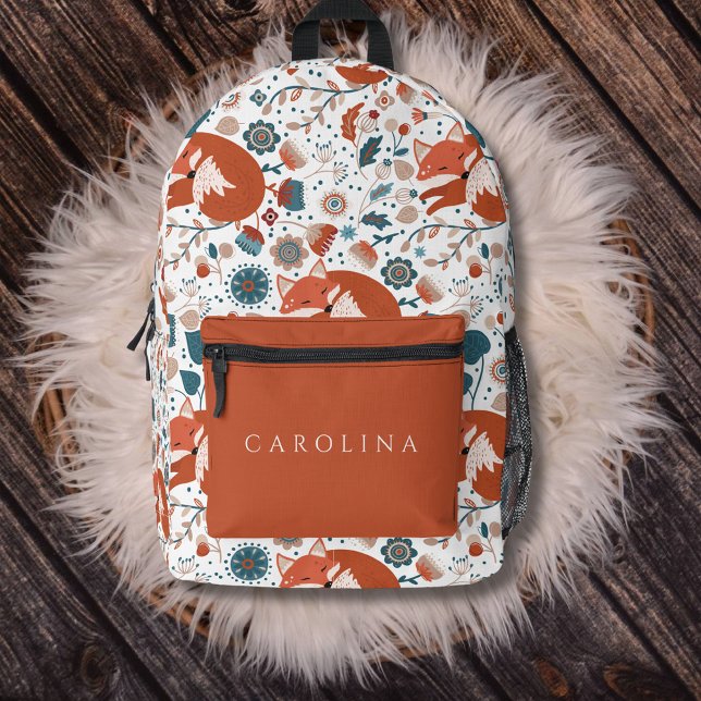 Cozy Woodland Fox Custom Name Backpack (Creator Uploaded)