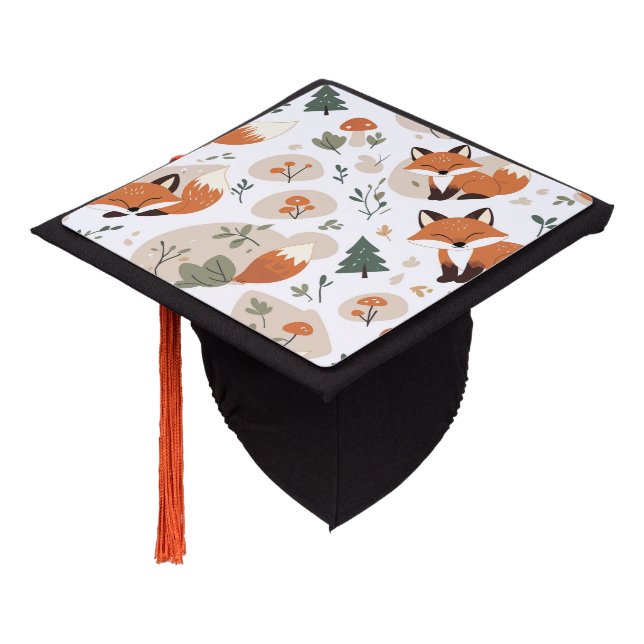 Cozy Woodland Fox Graduation Cap Topper (Angled)