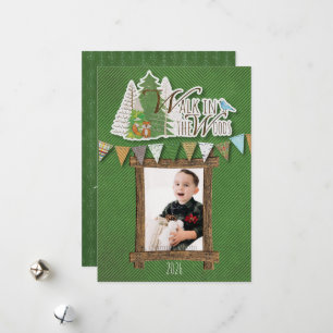 Cozy Woodland Holiday Card Green Chevron