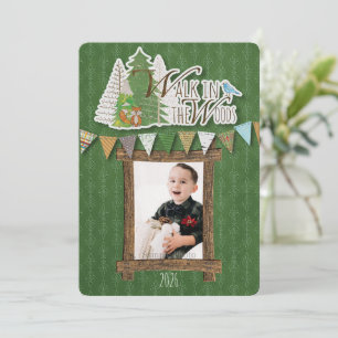 Cozy Woodland Holiday Card Green Ornamental