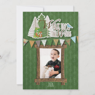 Cozy Woodland Holiday Card Green Ornamental