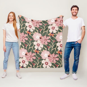 Cozy Woodland Ladybugs & Wildflower Earthy Colours Fleece Blanket