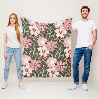 Cozy Woodland Ladybugs & Wildflower Earthy Colours Fleece Blanket
