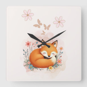 Cozy Woodland Nursery Square Wall Clock