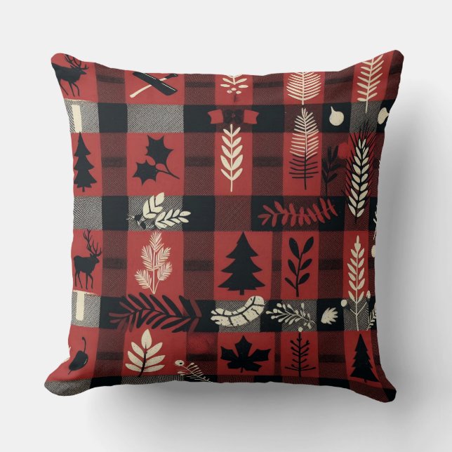 Cozy Woodland Plaid Throw Pillow (Front)
