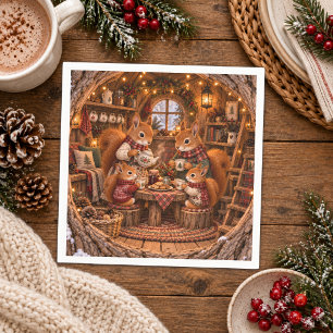 Cozy Woodland Squirrel Tea Party Illustration Napkin