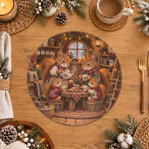 Cozy Woodland Squirrel Tea Party Illustration Paper Plate