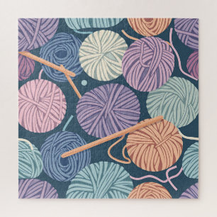 Cozy Yarn Balls and Knitting Needles Seamless  Jigsaw Puzzle