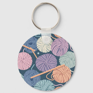 Cozy Yarn Balls and Knitting Needles Seamless Keychain