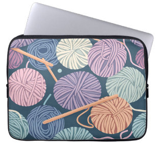 Cozy Yarn Balls and Knitting Needles Seamless  Laptop Sleeve