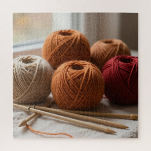 Cozy Yarn Balls Knitting Autumn Tones Jigsaw Puzzle