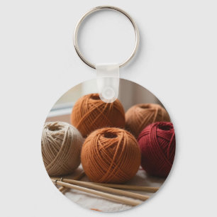 Cozy Yarn Balls Knitting Autumn Tones Keychain