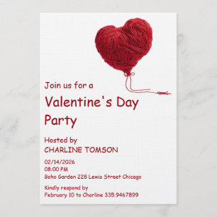 Cozy Yarn Heart for Valentines Invitation