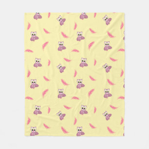 Cozy Yellow Baby Blanket with Owls & Feathers