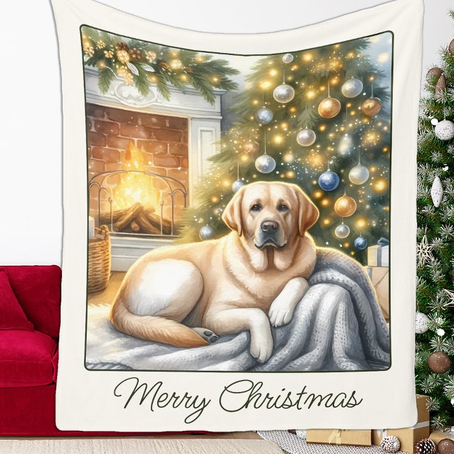 Cozy Yellow Labrador Retriever Christmas Dog Fleece Blanket (Creator Uploaded)