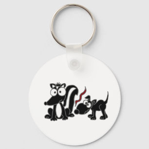 CP- Dog Sniffing Skunk Butt Cartoon Keychain
