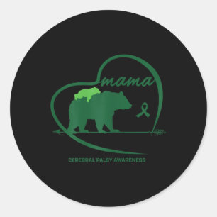 Cp Mom Mama Bear Green Ribbon Cerebral Palsy Aware Classic Round Sticker