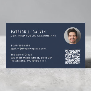 CPA Accountant QR Code Blue Photo Business Card