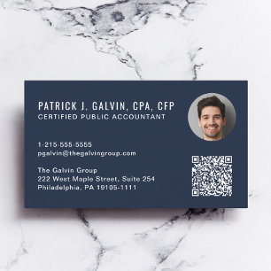 CPA Accountant QR Code Blue Photo Business Card