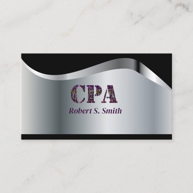 CPA Certified Public account Black& Silver  Business Card (Front)