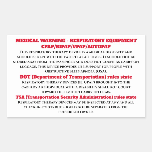 CPAP sleep apnea warning signage stick on Sticker (Front)