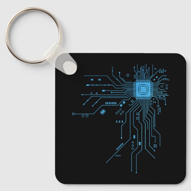 CPU Chip Circuit PCB Design Tech Lovers Computer  Keychain (Front)