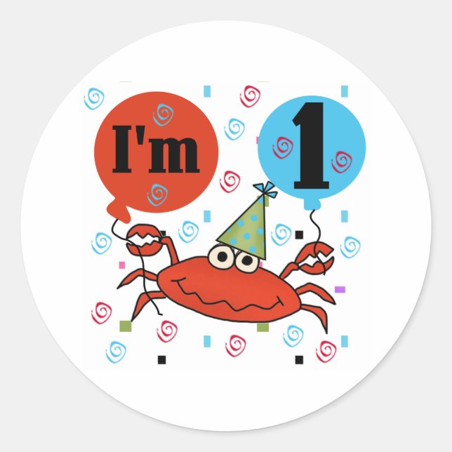 Crab 1st Birthday Classic Round Sticker (Front)