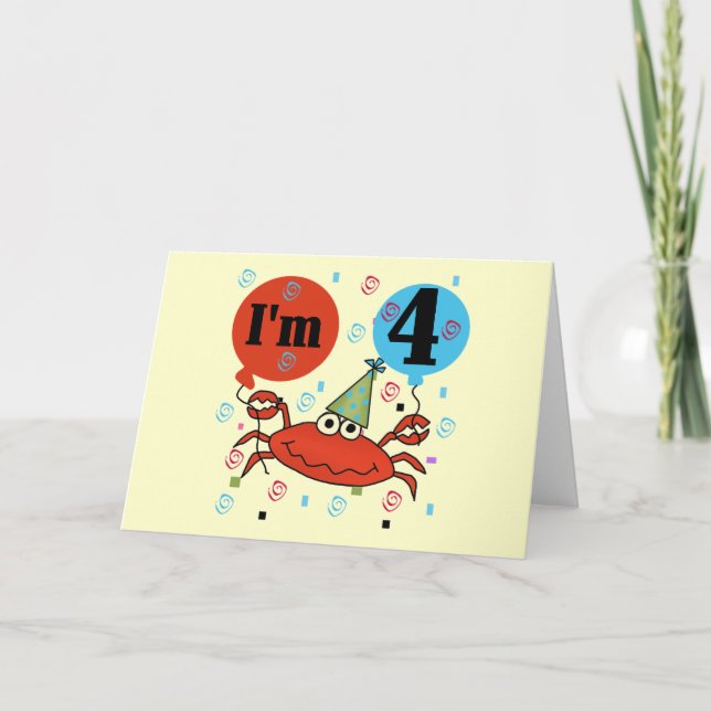 Crab 4th Birthday Tshirts and Gifts Card (Front)