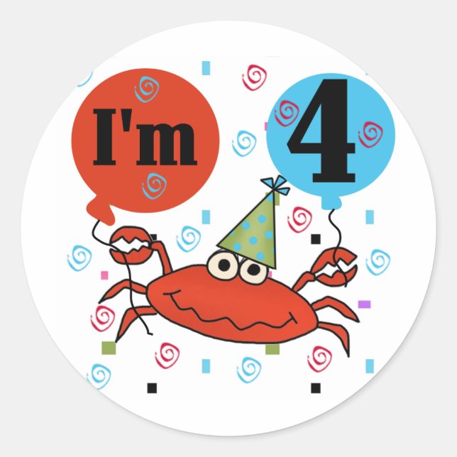 Crab 4th Birthday Tshirts and Gifts Classic Round Sticker (Front)