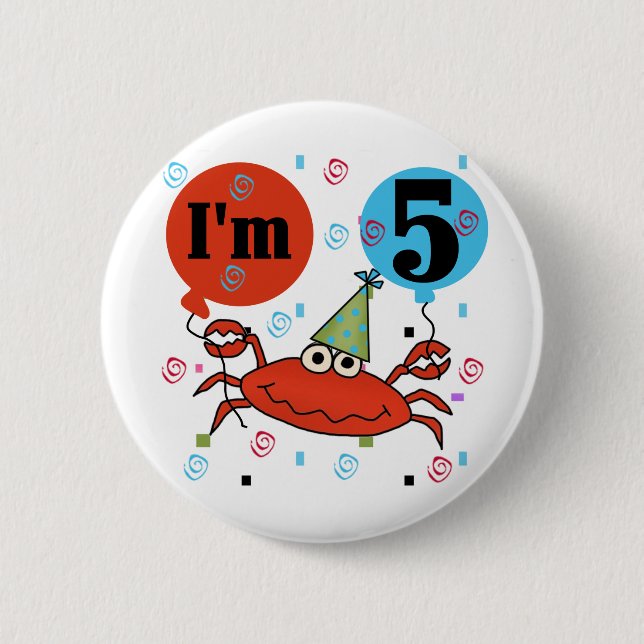 Crab 5th Birthday Tshirts and Gifts 2 Inch Round Button (Front)