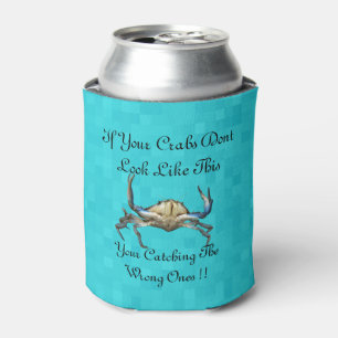 Crab And Funny Catching Crabs Logo, Can Cooler