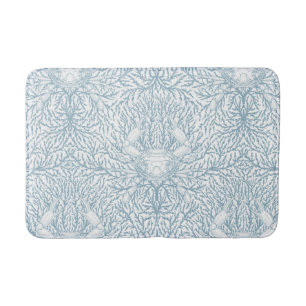 Crab and sea weed, coastal summer in white and lig bath mat