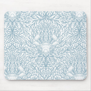 Crab and sea weed,coastal summer in white and lig mouse pad